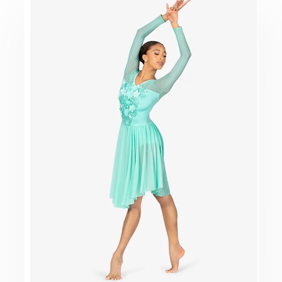 Elisse Discount Dance Lyrical Ballet costume, aqua teal green, performance - Picture 1 of 9